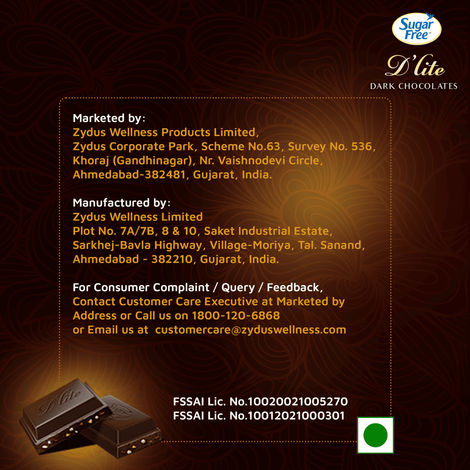 Sugar free D'lite Hazelnut & Roasted Almonds Dark Chocolate Bar