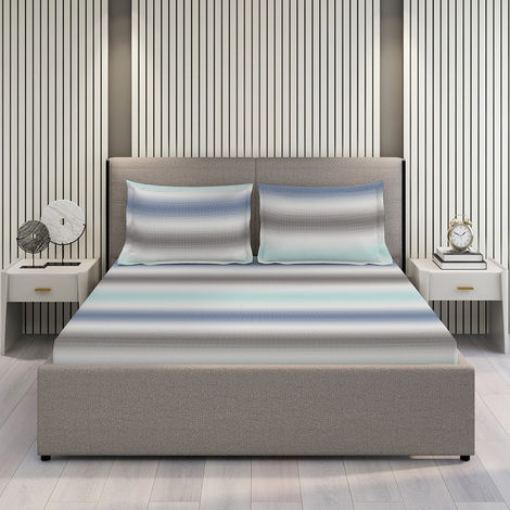 Boutique Living Urban Geos 100% Cotton 220 TC Blue King Bedsheet with 2 Pillow Covers