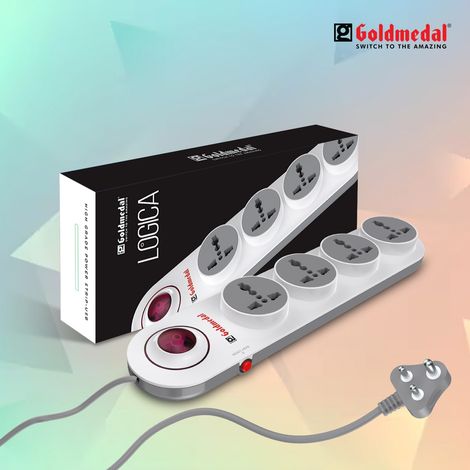 Gold Medal Logica 4X1 Spike Guard | 4 Universal Sockets | Master Switch with Indicator & Surge Protector | 2 Meter Extension Cord | Multi Plug for Home & Office