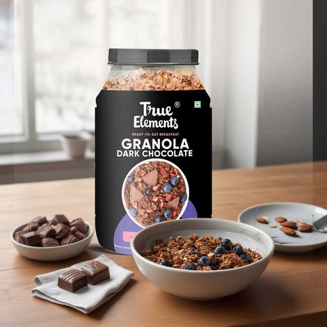 True Elements Crunchy Dark Chocolate Granola For Breakfast