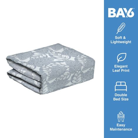 BAY6 Microfibre Leaf Print Single Bed Dohar - Grey & White | 150 x 220 cm