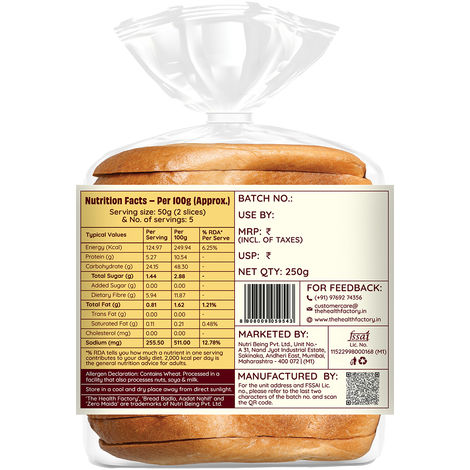 The Health Factory Zero Maida Super Fibre Bread