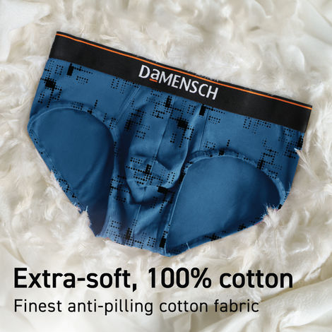 DaMENSCH Men's Brief | Printed Basic, Deo Cotton | Black Space Dot and Navy Pixels - 2XL