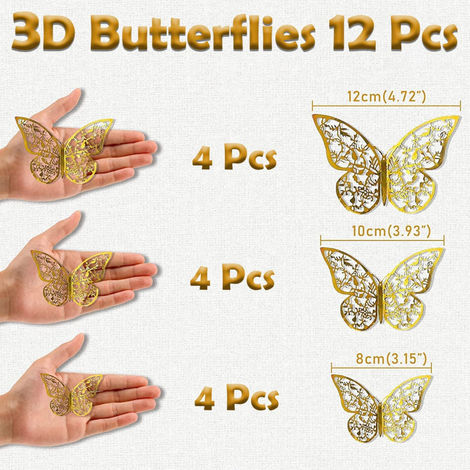 Party Propz Golden Butterfly Decoration, Pack of 12 3D Golden Butterfly