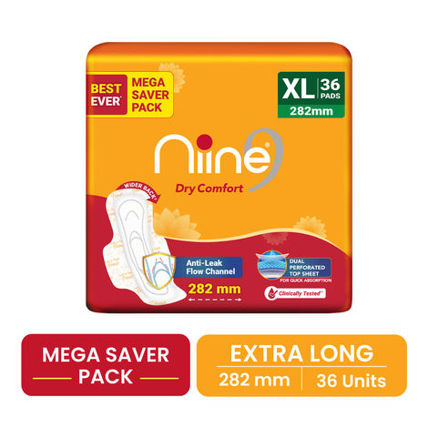 Niine Dry Comfort XL Sanitary Pads | with Quick Absorption | 36 Pads 