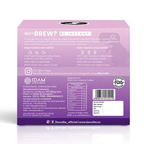 Bevzilla Dark Wish Black Roast Instant Coffee Powder Sachets