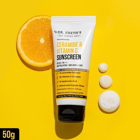 Dr. Sheth'S Ceramide & Vitamin C Sunscreen Spf 50 Pa+++ No White Cast For All Skin Type