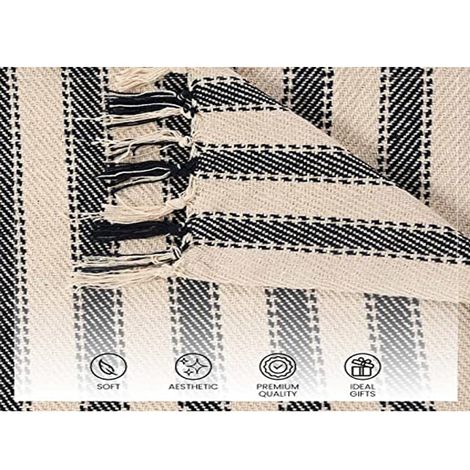 Sashaa World Navy Striped Sofa Throw