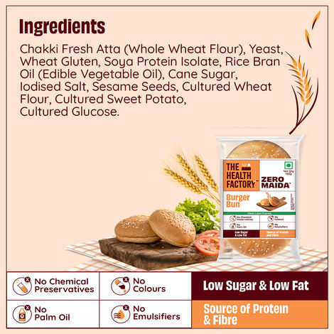 The Health Factory Zero Maida Burger Bun | Clean Label - Not Brown