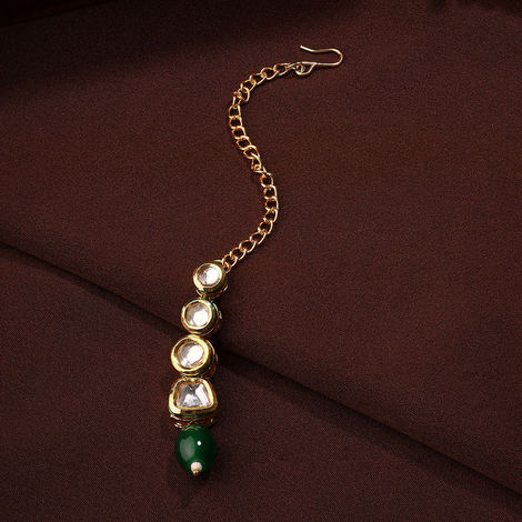 Priyaasi A Symphony Kundan Maangtika With Gold Plated And Green Bead