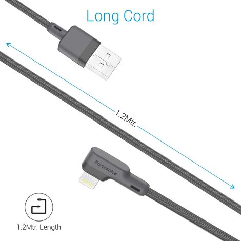 Portronics Konnect L 1.2M Fast Charging 3A 8 Pin USB Cable with Charge & Sync Function(Grey)