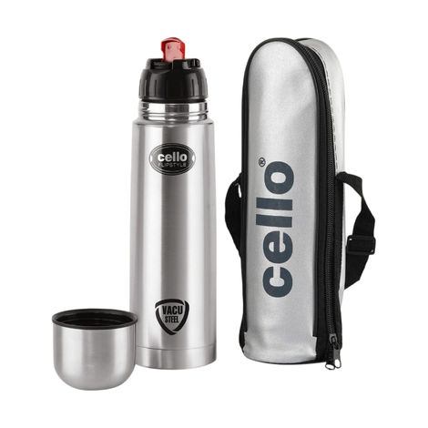 Cello Flipstyle Stainless Steel Vacuum Insulated Double Walled Flask with Jacket 1000ml | Silver