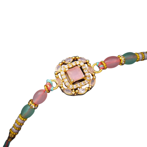 Stone Studded Pastel Gem N Beads Rakhi (Floweraura)