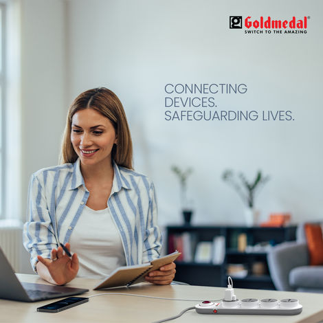 Gold Medal Logica 4X1 Spike Guard | 4 Universal Sockets | Master Switch with Indicator & Surge Protector | 2 Meter Extension Cord | Multi Plug for Home & Office