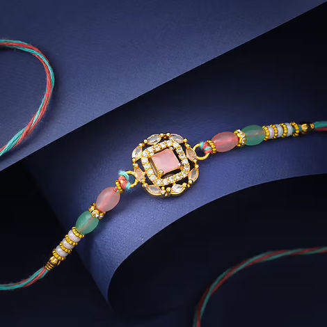 Stone Studded Pastel Gem N Beads Rakhi (Floweraura)