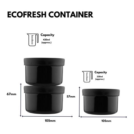 Sugar Homeware Premier Trio Stainless Steel Microwave Safe Lunchbox - Black