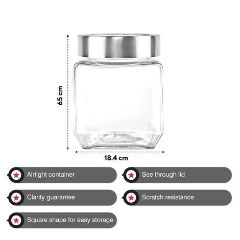 Cello Qube Fresh Glass Storage Jar Container With Air Tight Silver Metal Lid Multipurpose Jar Clear