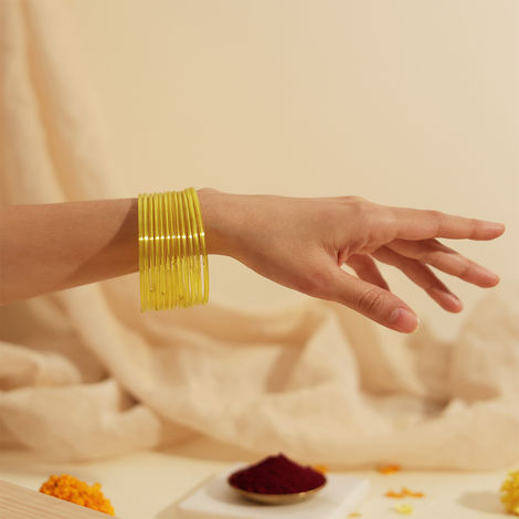 Traditional Glass Bangles - Traditional Festival Jewellery | Yellow | Size 2.4 | Oye Happy