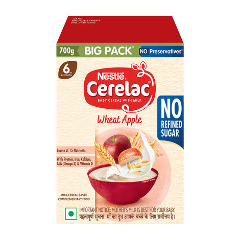 Nestle CERELAC Wheat Apple Baby Food Cereal, No Refined Sugar & No Preservatives, 6 to 24 Months, Big Pack