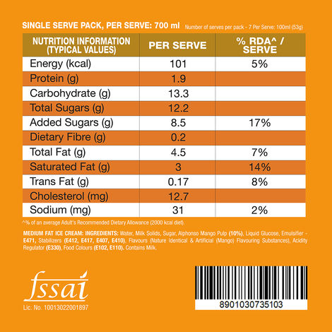 Kwality Walls The Dairy Factory Alphonso Mango Ice Cream Tub