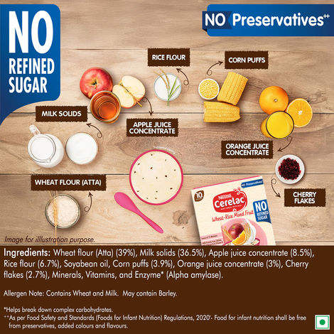 Nestle Cerelac Wheat Rice Mixed Fruit Baby Food Cereal | No Refined Sugar & No Preservatives | 10-24 Months