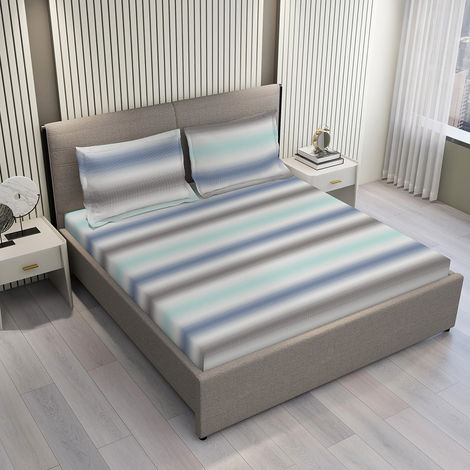 Boutique Living Urban Geos 100% Cotton 220 TC Blue King Bedsheet with 2 Pillow Covers