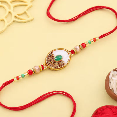 Stone Evergreen Emerald Beaded Rakhi (Floweraura)