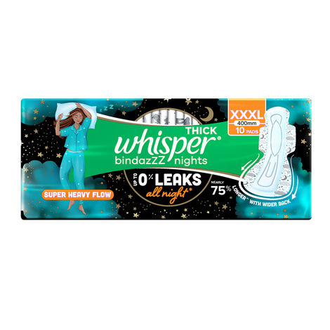 Whisper Bindazzz Nights Sanitary Pads | XXXL | 10 pcs