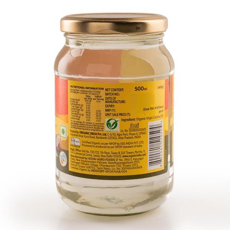 Organic India Virgin Coconut Cold Pressed Oil (Nariyal Oil) | Lab tested on 600+ Parameters, Certified Organic