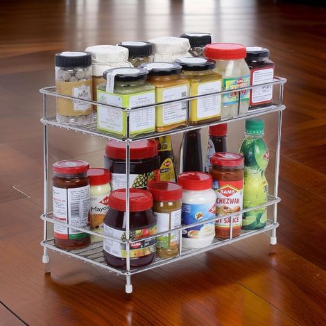 Go Hooked Stainless Steel 2-Tier Multipurpose Shelf Basket Storage Organizer