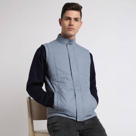 Dennis Lingo Men's High Neck Regular Fit Solid Blue Jacket | Dlmjkw23014 - Bl | M