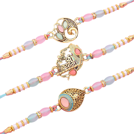 Stone Pastel Charm Rakhi Trio (Floweraura)
