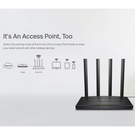 TP-Link Archer C6 AC1200 EasyMesh Wireless MU-MIMO Gigabit Router, Dual Band with Access Point Mode
