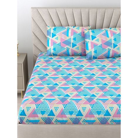 Bombay Dyeing Epigram 120 TC 100% Cotton Turquoise blue Super King Size Bedsheet - 2 Pillow Covers
