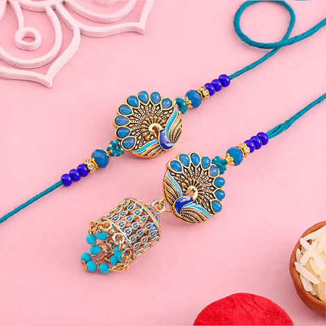 Bhaiya Bhabhi Royal Greens Peacock Rakhis (Floweraura)