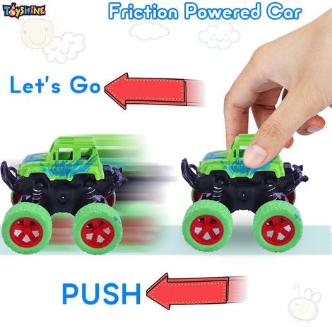 Toyshine Friction Powered Monster Truck Cars, Push and Go Vehicles, Set of 4 for Toddlers