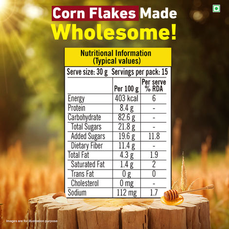 Tata Soulfull Corn Flakes, Honey & Almonds, Crunchy Corn & Millets, Baked Not Fried, High Fiber