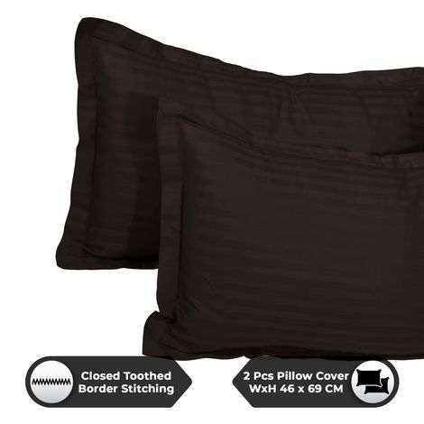 Story@Home 300 TC Dark Brown Stripes Microfiber Double Size bedsheet with 2 Pillow Covers