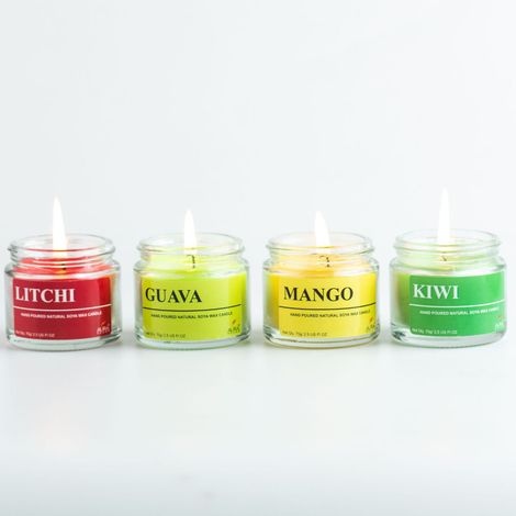Fragrance Jar Candles | Pack Of 4 | Mango | Guava | Litchi | Kiwi | Auradecor