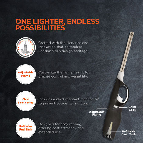 Habitat Adjustable Gas Lighter, For Kitchen Fireplace Camping Candle Grill Bbq Fireworks