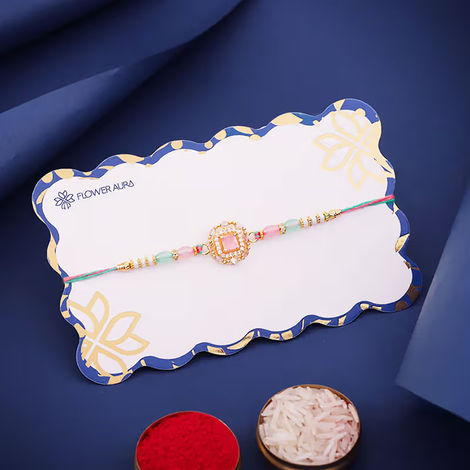 Stone Studded Pastel Gem N Beads Rakhi (Floweraura)