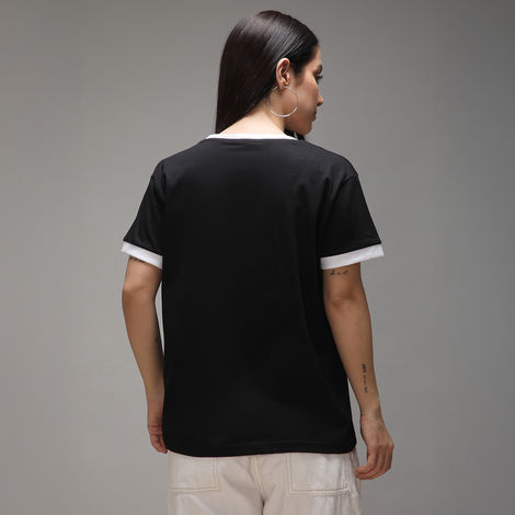 Dillinger Women's Short Sleeve Boxy Regular Varsity Embroidery T-shirt | Black - XL