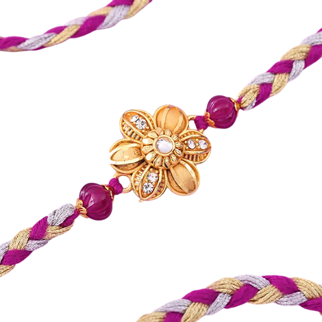 Stone Golden Bloom Shimmering Rakhi (Floweraura)