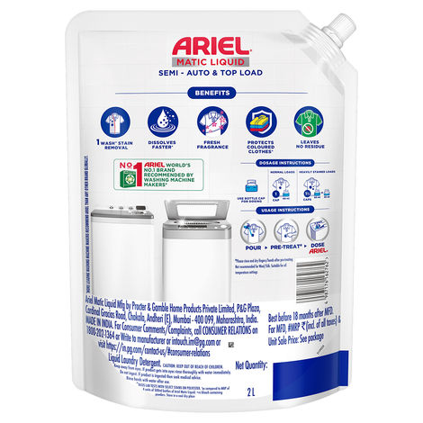 Ariel Stain Removal Top Load Washing Machine Detergent Liquid