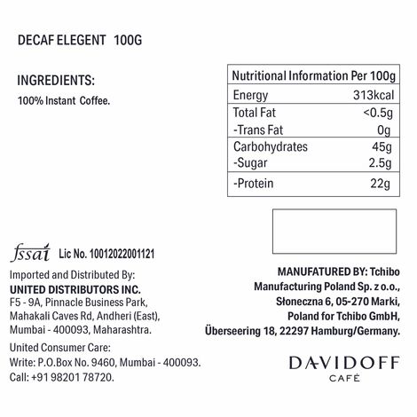 Davidoff Decaf Elegant Instant Coffee | 6/12 Intensity