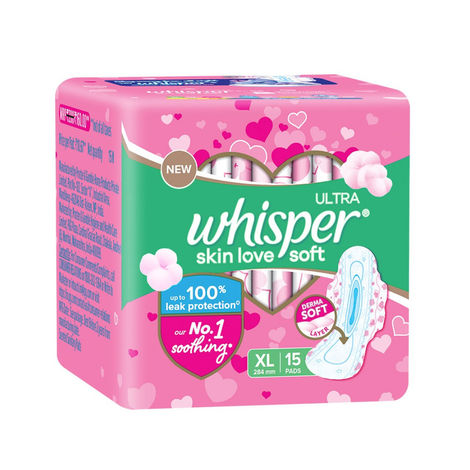 Whisper Ultra Soft Sanitary Pads | XL | 15 pcs