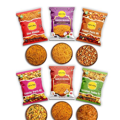 Let's Try Namkeen Combo Pack Of 6 (Crunchy Party Mix Peanut Party Mix Aloo Bhujia)