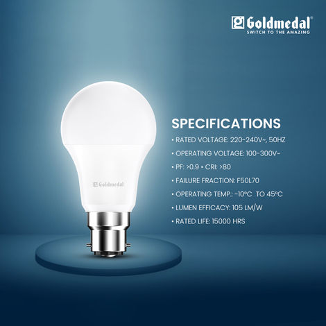 Gold Medal WOW 9W B22 Base LED Bulb For Home & Office | 230 Degree Light Coverage | 4kV Surge Protection | High Voltage Protection | Energy Efficient