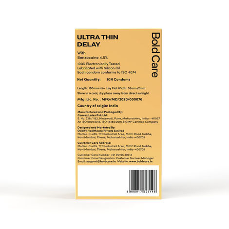 Bold Care Ultra Thin Delay Condoms with Benzocaine 4.5%