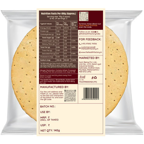 The Health Factory Zero Maida Pizza Base | Clean Label - Not Brown